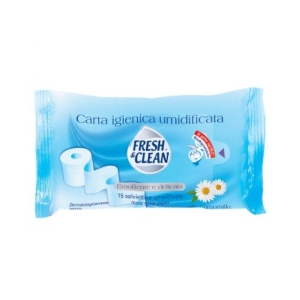 FRESH & CLEAN Carta Igienica Umidificata Emolliente Delicata in Salviettine Umidificate Gettabili nel WC Biodegradabili - 15pz