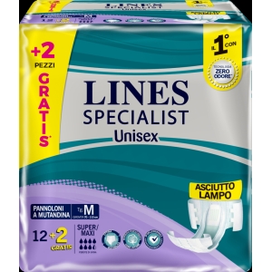 LINES Specialist Pants per Incontinenza Super Maxi Misura Media - 12pz +2